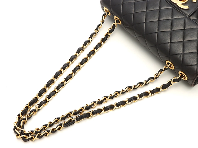 CHANEL シャネル デカマトラッセ３０ Ｗチェーンショルダー ブラック/ゴールド金具 ラムスキン 【472】YY