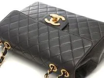 CHANEL シャネル デカマトラッセ３０ Ｗチェーンショルダー ブラック/ゴールド金具 ラムスキン 【472】YY