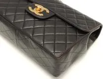 CHANEL シャネル デカマトラッセ３０ Ｗチェーンショルダー ブラック/ゴールド金具 ラムスキン 【472】YY