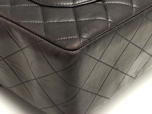 CHANEL シャネル デカマトラッセ３０ Ｗチェーンショルダー ブラック/ゴールド金具 ラムスキン 【472】YY