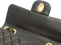 CHANEL シャネル デカマトラッセ３０ Ｗチェーンショルダー ブラック/ゴールド金具 ラムスキン 【472】YY