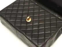 CHANEL シャネル デカマトラッセ３０ Ｗチェーンショルダー ブラック/ゴールド金具 ラムスキン 【472】YY