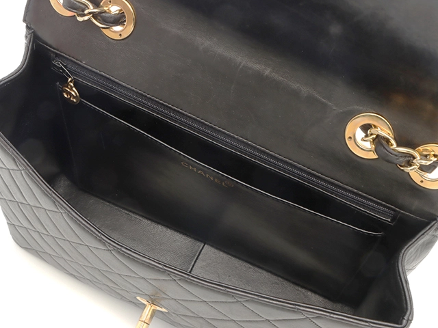 CHANEL シャネル デカマトラッセ３０ Ｗチェーンショルダー ブラック/ゴールド金具 ラムスキン 【472】YY