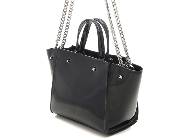 JIMMY CHOO　ジミーチュウ　2wayショルダーバッグ　スタッズ　ヴァレンヌスモール　　パテントレザー　ブラック【472】HA