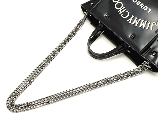 JIMMY CHOO　ジミーチュウ　2wayショルダーバッグ　スタッズ　ヴァレンヌスモール　　パテントレザー　ブラック【472】HA