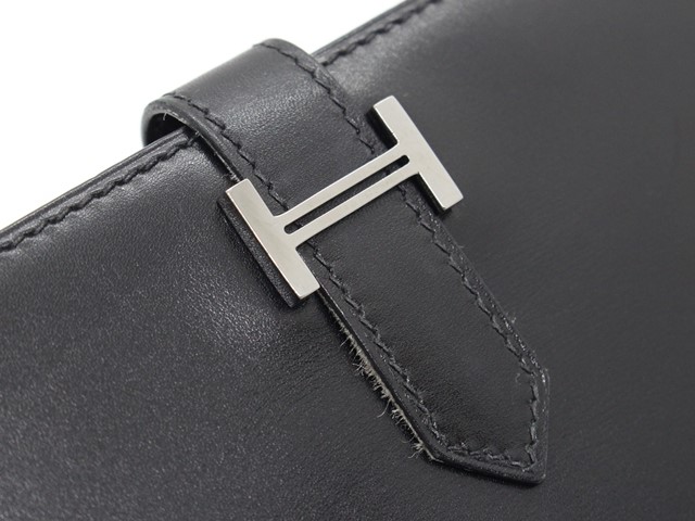 HERMES エルメス ベアン 二つ折り長財布 ボックスカーフ ブラック