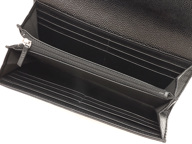 CHANELキャビア×シルバー☆フラップ ウォレット 長財布 CHANEL シャネル カメリア 長財布 A82283 キャビアスキン
