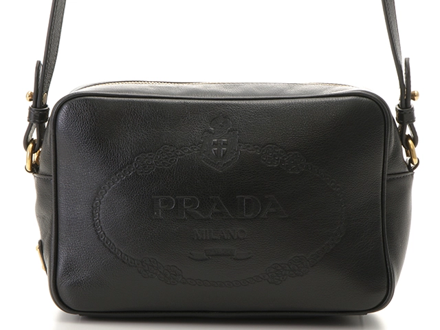 PRADA プラダ エンボスロゴ ショルダーバッグ 1BH089 カーフ ブラック