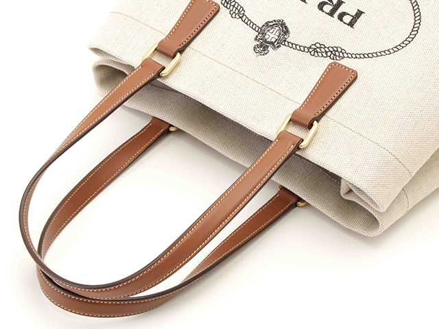 PRADA プラダ ロゴトートバッグ リネンブレンド/レザー ベージュ