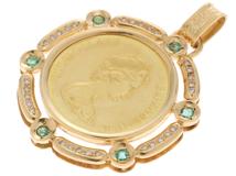 JEWELRY　ジュエリー　コイン　トップ　金貨  K22枠 K18　エメラルド0.53　/ダイヤモンド0.35　29.8g　2143500254769【437】