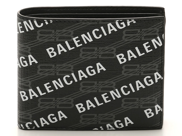 BALENCIAGA バレンシアガ 二つ折財布 ブラック PVC/レザー【471】 の