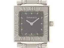 TIFFANY&CO　ティファニー　アトラス　スクエア　1379962　クオーツ　SS　ブラック文字盤【430】2143500276488