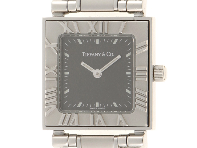 TIFFANY&CO　ティファニー　アトラス　スクエア　1379962　クオーツ　SS　ブラック文字盤【430】2143500276488