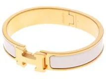 エルメス　HERMES　クリック クラック PM　ブレスレット　バングル　ゴールド/ホワイト　GP/エナメル　2143500277393　【207】