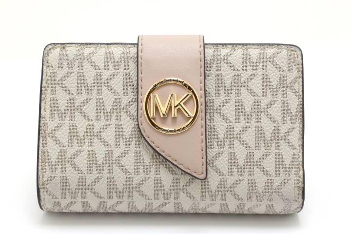 MICHAEL KORS マイケルコース Kシグネチャー二つ折り財布 32H1GGRE8Bアイボリー/ピンクベージュ PVC  【460】2143500278604 の購入なら「質」の大黒屋（公式）