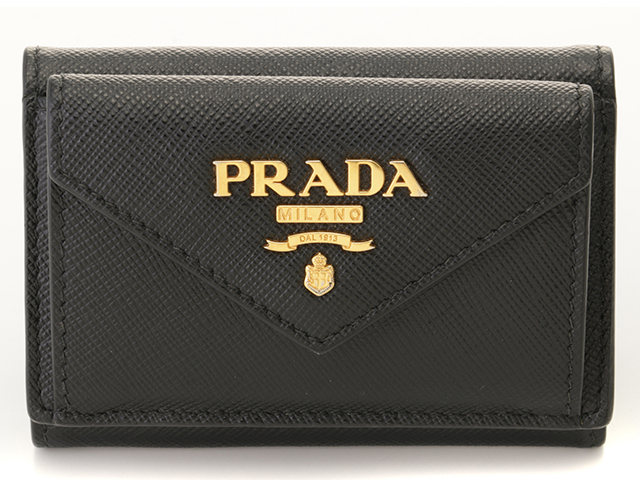 PRADA プラダ 1MH021 3つ折り サフィアーノ 黒 ブラック ノワール ミニウォレット コンパクトウォレット ゴールド金具 レザー  レディース 【208】2143500281260 の購入なら「質」の大黒屋（公式）