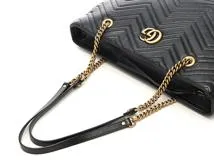 GUCCI　グッチ　ＧＧマーモント　キルティングミディアムチェーン　トートバッグ　ブラック　レザー　人気　ブランド品　ブラック　2143500287460　【208】