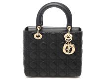 Dior　ディオール　Lady Dior バッグ ミディアム　ブラック　ラムスキン　2143500287477【207】