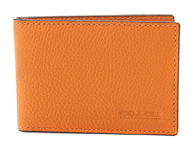 COACH 折り財布 新品 最新作 ブライト オレンジ ペブル レザー メンズ COACH 折り財布 新品 ブライトオレンジ 新作 限定品