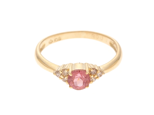 JEWELRY　ジュエリー　K18　ダイヤモンド0.08ct　ピンクトルマリン　約1.8g　8号　2143600344414【207】