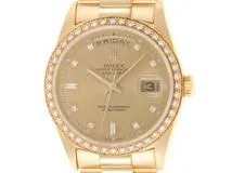 L番　ROLEX　ロレックス　デイデイト　18348A　金無垢　ダイヤベゼル　10PD　ゴールド文字盤　メンズ　腕時計（2143600357384）【200】C