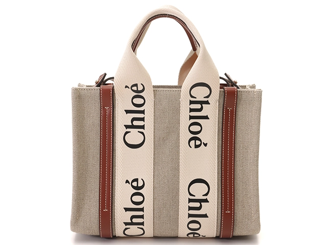 Chloé クロエ WOODYスモールトートバッグ ベージュ/ブラウン リネン 