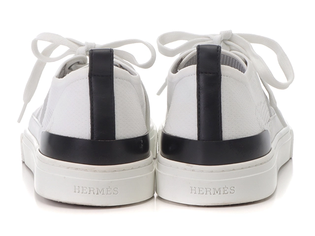 HERMES　エルメス　ディープ ローカットスニーカー　レディース37.5　ホワイト/ブラック　ニット/レザー　H231020Z　2143600372820　【432】