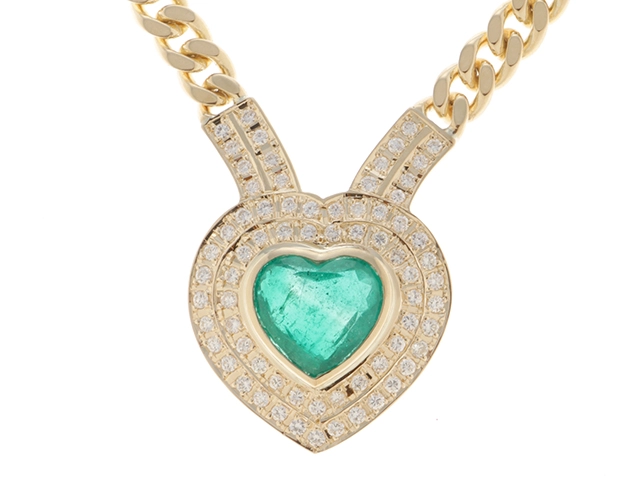 JEWELRY ノンブランドジュエリー 2面カット喜平ネックレス K18イエローゴールド エメラルド3.498/ダイヤモンド0.97カラット 重さ約47.9g【472】SJ