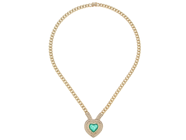 JEWELRY ノンブランドジュエリー 2面カット喜平ネックレス K18イエローゴールド エメラルド3.498/ダイヤモンド0.97カラット 重さ約47.9g【472】SJ