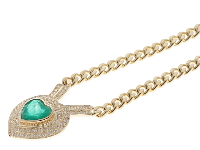 JEWELRY ノンブランドジュエリー 2面カット喜平ネックレス K18イエローゴールド エメラルド3.498/ダイヤモンド0.97カラット 重さ約47.9g【472】SJ