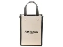 JIMMY　CHOO　ジミーチュウ　Mini　N/S　トートバッグ　J000160695001　ナチュラル/ブラック　キャンバス/レザー　【207】2143600375579