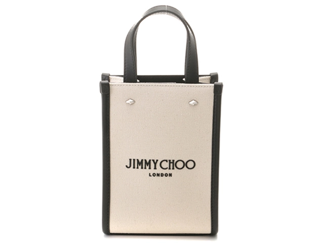 JIMMY　CHOO　ジミーチュウ　Mini　N/S　トートバッグ　J000160695001　ナチュラル/ブラック　キャンバス/レザー　【207】2143600375579