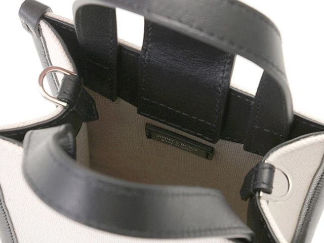 JIMMY　CHOO　ジミーチュウ　Mini　N/S　トートバッグ　J000160695001　ナチュラル/ブラック　キャンバス/レザー　【207】2143600375579