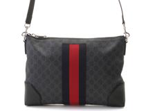 GUCCI　グッチ　GGスプリーム　ショルダーバッグ　ブラック　PVC/レザー【434】2143600377337