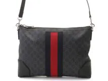 GUCCI　グッチ　GGスプリーム　ショルダーバッグ　ブラック　PVC/レザー【434】2143600377337