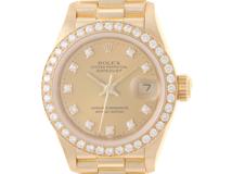 ROLEX　ロレックス　ギャラ有　E番　デイトジャスト　69138G　イエローゴールド　YG　シャンパン10PD ダイヤベゼル　レディース　自動巻き【432】2143600378631
