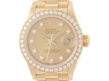 ROLEX　ロレックス　ギャラ有　E番　デイトジャスト　69138G　イエローゴールド　YG　シャンパン10PD ダイヤベゼル　レディース　自動巻き【432】2143600378631