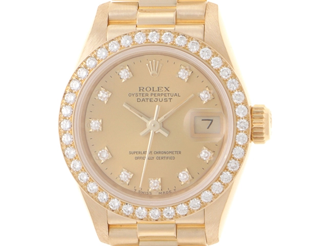 ROLEX　ロレックス　ギャラ有　E番　デイトジャスト　69138G　イエローゴールド　YG　シャンパン10PD ダイヤベゼル　レディース　自動巻き【432】2143600378631