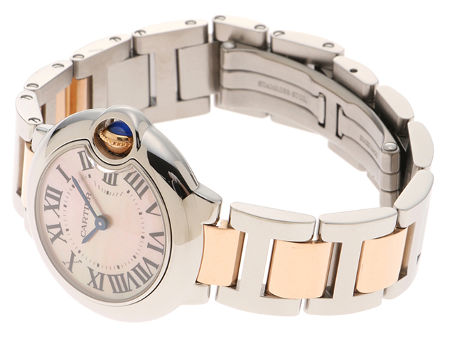 Cartier カルティエ バロンブルーSM クォーツ式 ピンクシェル PG