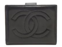 CHANEL　シャネル　ココマーク　二つ折がま口財布　ブラック　ゴールド金具　ラムスキン　【471】L