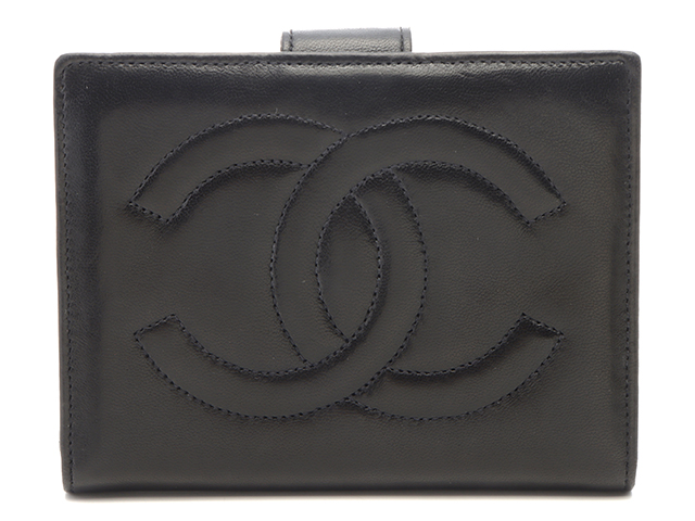 CHANEL シャネル ココマーク 二つ折がま口財布 ブラック