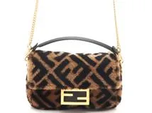 FENDI フェンディ ミニバゲット マンマバケット2WAYショルダー ムートン/シープスキン ブラウン 8BS017【472】YK