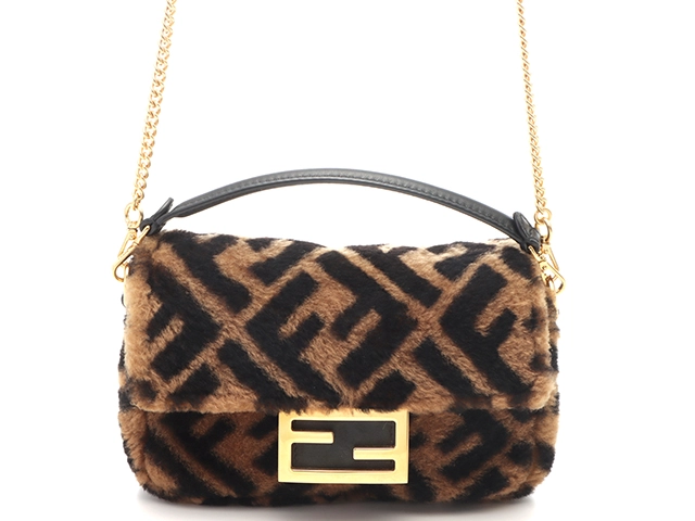 FENDI フェンディ ミニバゲット マンマバケット2WAYショルダー ムートン/シープスキン ブラウン 8BS017【472】YK