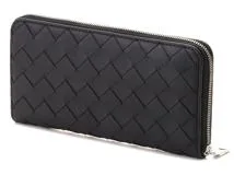 【美品】ボッテガ　イントレチャート　ブラック　黒　長財布　財布　カーフレザー BOTTEGA VENETA ボッテガヴェネタ ラウンド長財布 イントレチャート