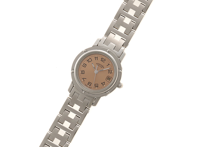HERMES エルメス クリッパー CL4.210 ピンクアラビア文字盤 SS