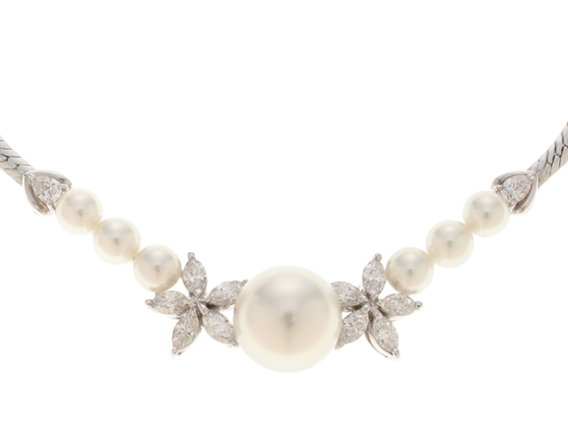 海外販売× MIKIMOTO ミキモト ダイヤ\u0026パール K18 ネックレス