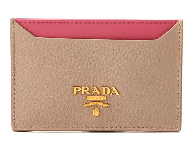 PRADA プラダ カードケース カーフ ベージュ/ピンク 1MC208 【472 ...