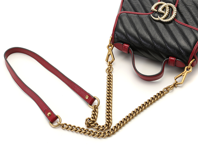 GUCCI　グッチ　GGマーモント ミニ トップ ハンドルバッグ　583571　レザー　ブラック　【435】