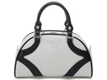 PRADA プラダ ボウリングバッグ ホワイト ブラック レザー 1BB071