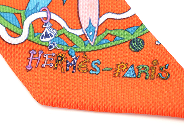 HERMES エルメス ツイリー LA FOLLE PARADE オレンジ シルク【432